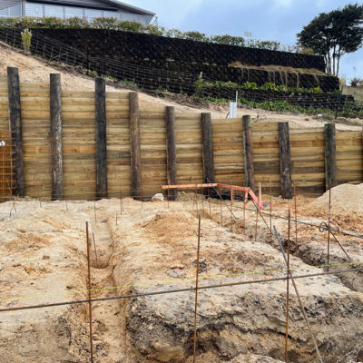 Engineered retaining walls and architectural design house build at Kaiteriteri