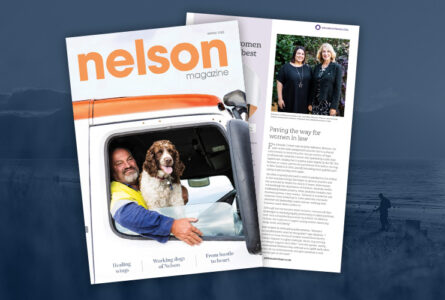 March edition of Nelson Mag, featuring image of Atkinson Crehan Law team from Nelson