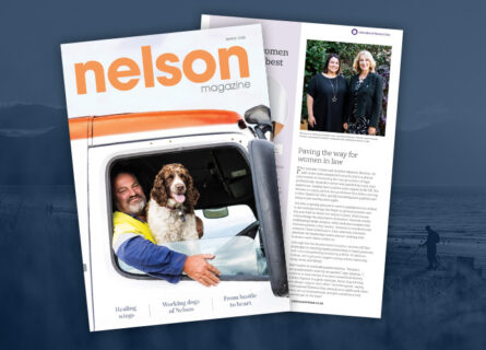March edition of Nelson Mag, featuring image of Atkinson Crehan Law team from Nelson