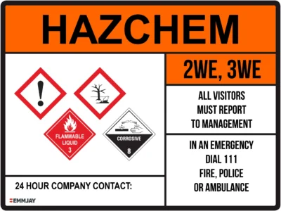 Workplace Safety Signs - Emmjay - HAZCHEM - 2WE, 3WE Sign