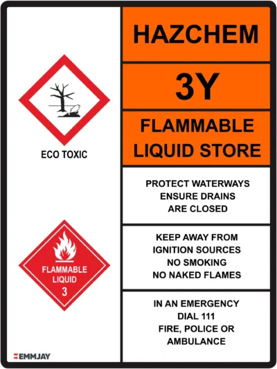 Workplace Safety Signs - Emmjay - HAZCHEM - 3Y Flammable Liquid Store Sign