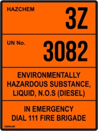 EGL 0211 HAZCHEM – 3Z UN 3082 Sign