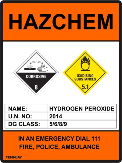 Workplace Safety Signs - Emmjay - HAZCHEM - Hydrogen Peroxide Sign