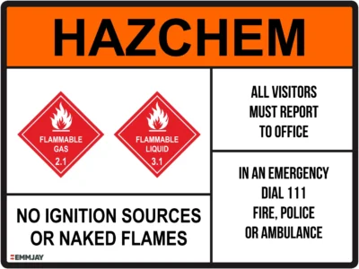 Workplace Safety Signs - Emmjay - HAZCHEM - No Ignition Sources or Naked Flames Sign