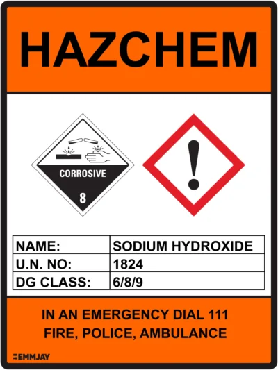 Workplace Safety Signs - Emmjay - HAZCHEM - Sodium Hydroxide Sign