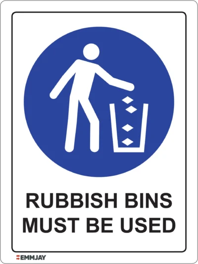 Workplace Safety Signs - Emmjay - Rubbish Bins Must be Used Sign