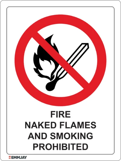 Workplace Safety Signs - Emmjay - Prohibition - Fire, Naked flames & Smoking prohibted Sign