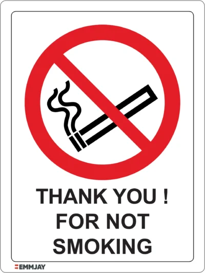 Workplace Safety Signs - Emmjay - Prohibition - Thank you ! For not smoking Sign