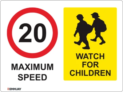 Workplace Safety Signs - Emmjay - Maximum speed 20 - Watch for Children Sign
