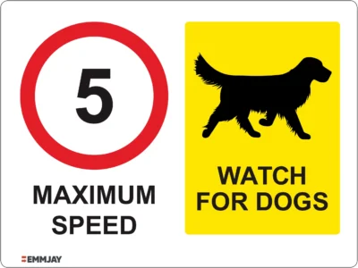 Workplace Safety Signs - Emmjay - Maximum Speed of 5 and Watch for Dogs Sign