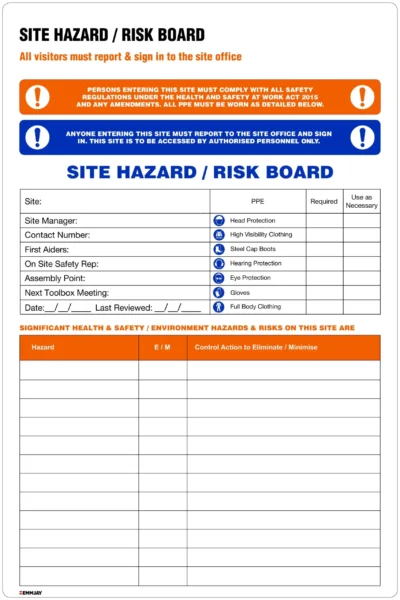 Safety Signs - Emmjay - Site Hazard/ Risk Board - HZ004