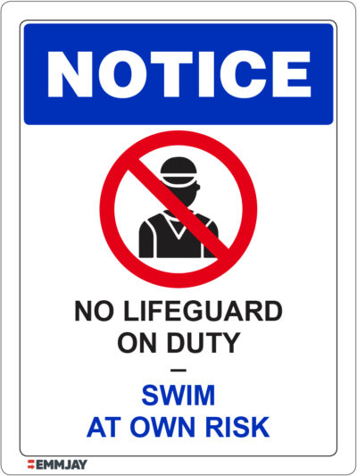EGL 1185 Notice - No Lifeguard on Duty Swim at own Risk Sign
