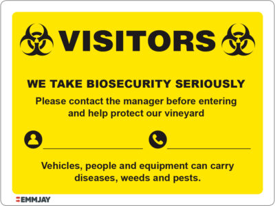 Workpalce Safety Signs - Emmjay - Visitors We take Biosecurity Seriously Sign