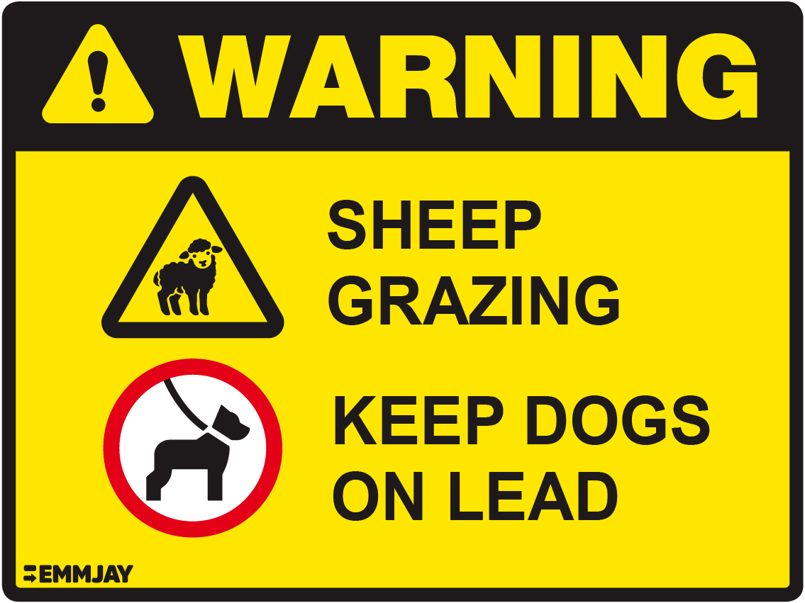 Workpalce Safety Signs - Emmjay - Warning Sheep Grazing Keep Dogs on Lead Sign