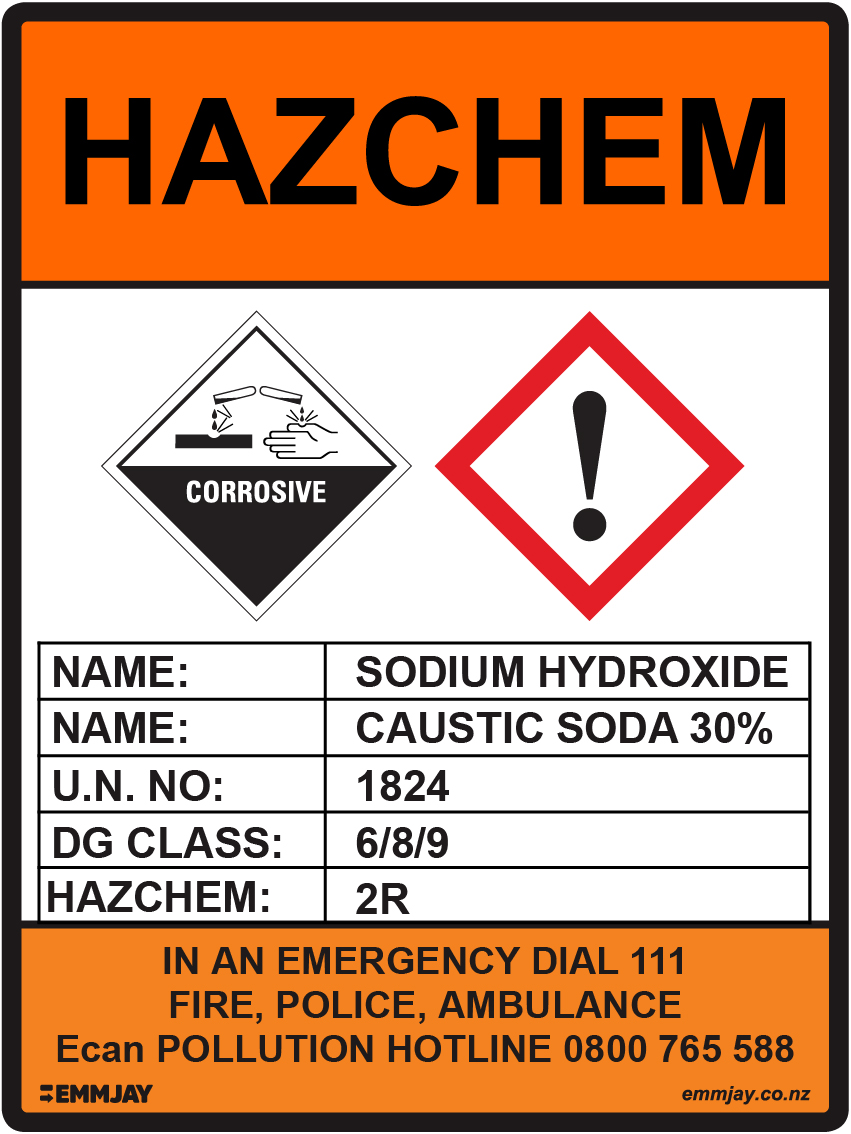 HAZCHEM_-_Sodium Hydroxide_Caustic soda 30%_hazchem 2A sign