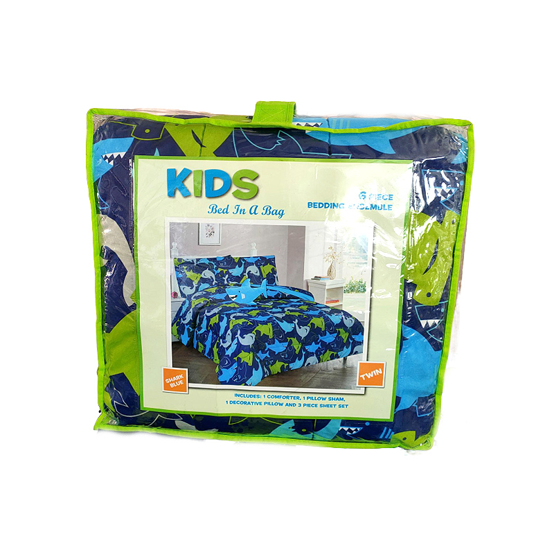 Kids 6 Piece Twin Shark Blue Comforter Bedding Set with furry friend - Image 3