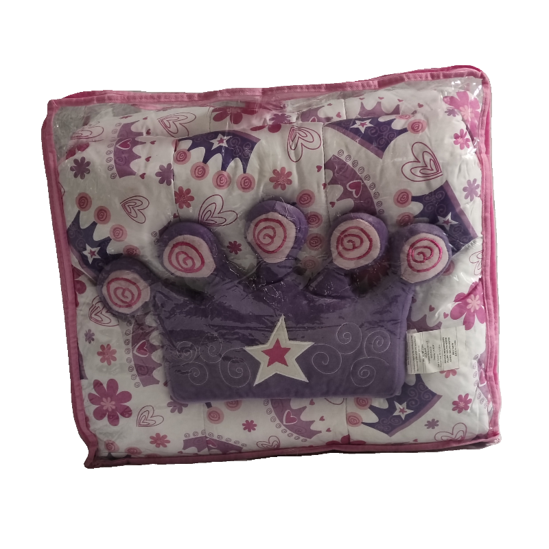 Princess Crown Printed Design Comforter - 6 Pieces Twin Size Kids Bed In a Bag.