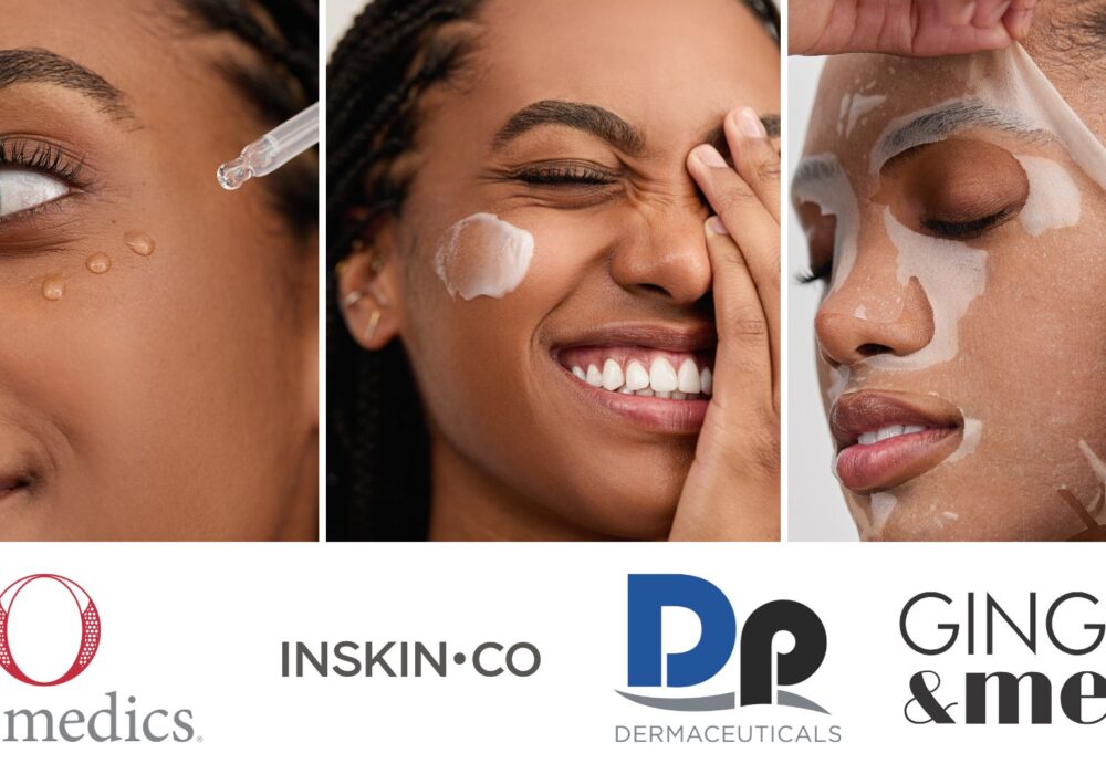 A serene spa setting with natural light, soft towels, and high-end skincare products from O Cosmedics, INSKIN.CO, DP Dermaceuticals, and GINGER&ME arranged on a treatment trolley—capturing the calm, professional care of Mabin House.